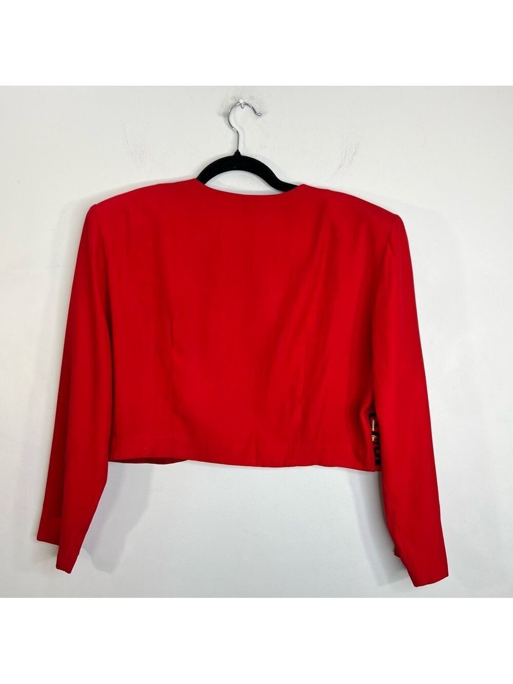 Vintage 80s Canadian made red black embroidered open cropped jacket blazer 14 - Picture 5 of 14